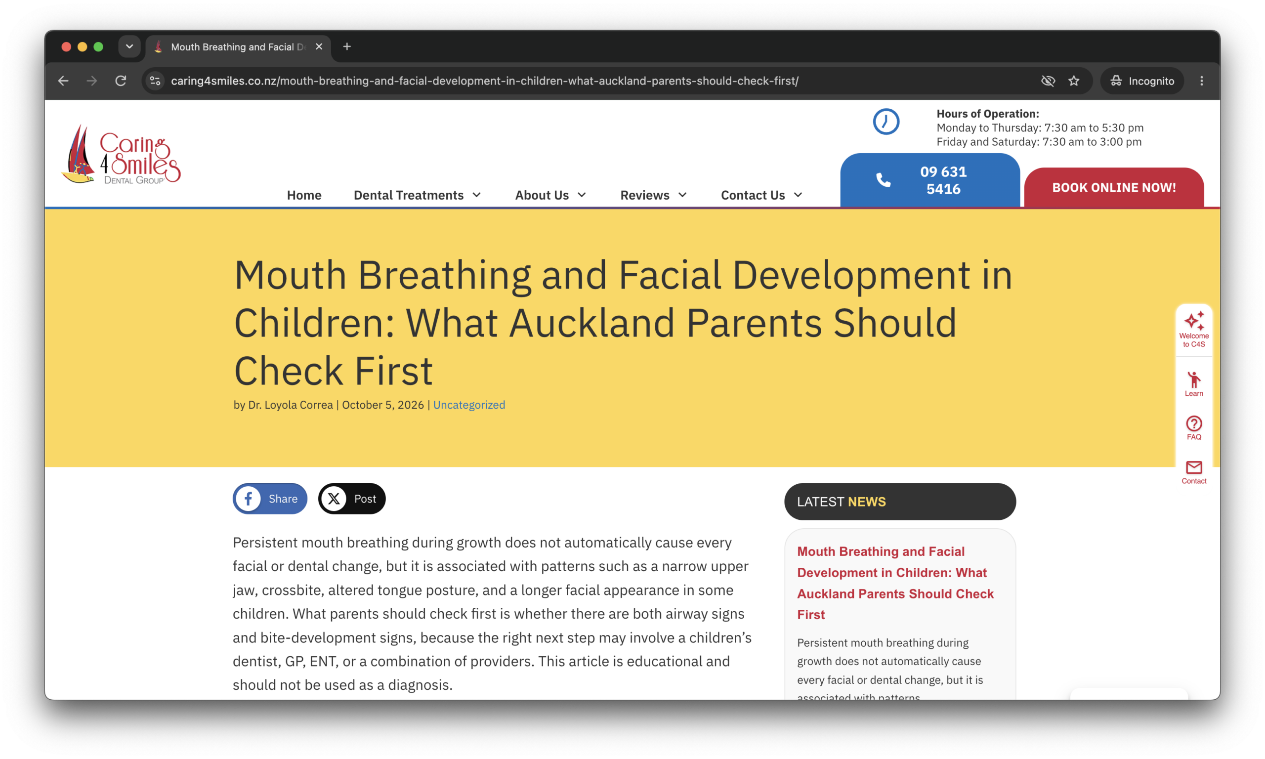 An article about mouth breathing and facial development in children on the Caring 4 Smiles blog